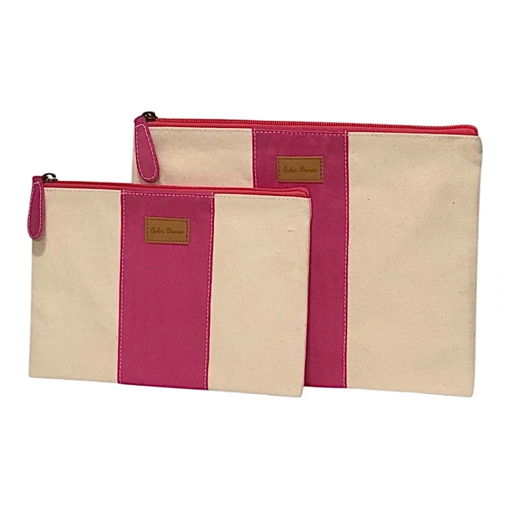 Color Dunes zippered makeup pouch Pink and Cream 7”